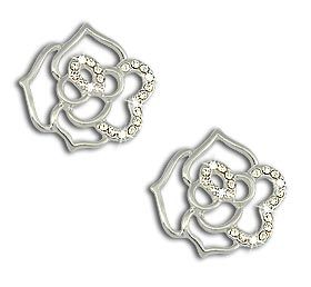 Brinco folheado a prata em forma de flor com strass BS2067 P